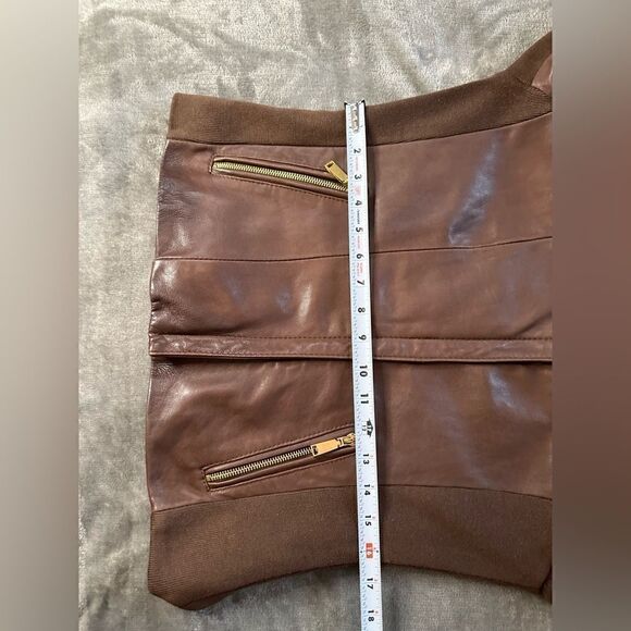 Tahari Lamb Leather Brown Moto Jacket sz M - Picture 9 of 15